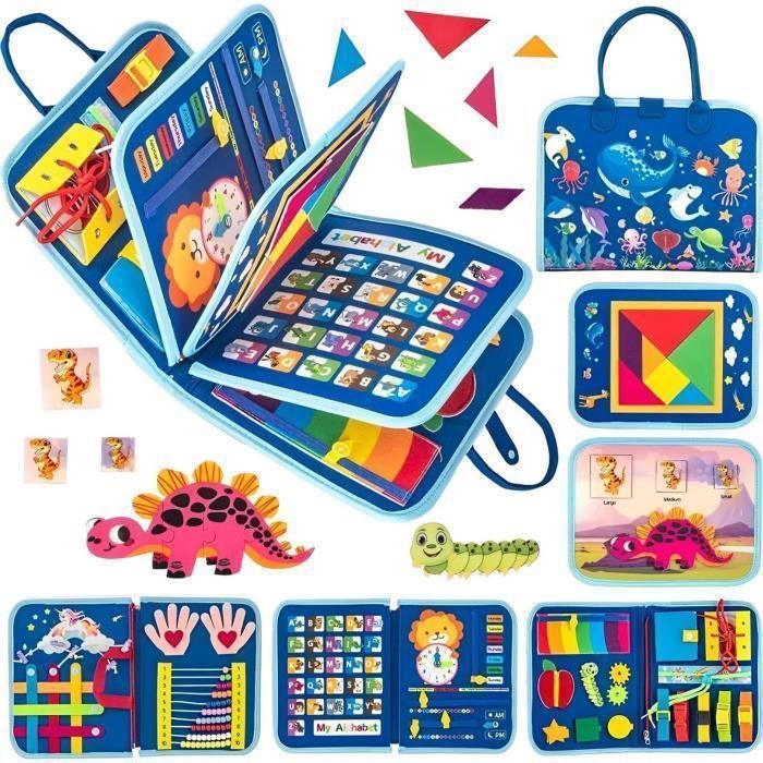 Busy Board pour Enfants Jouet Éducatif Montessori pour Enfants pour Apprendre Motricité Fine des Chiffres pour 1 à 5 Ans - Bleu
