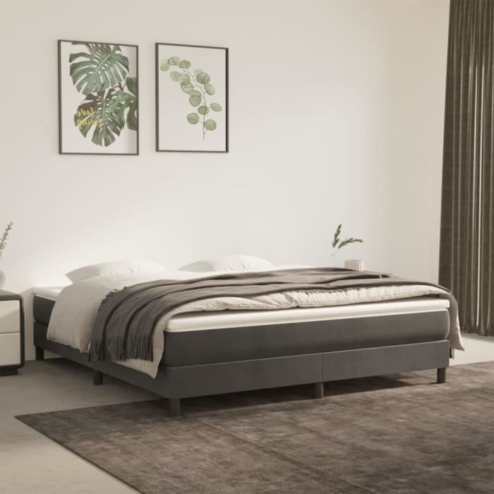Sommier à ressorts de lit Gris foncé 160x200 cm Velours - ZERODIS - A ressorts - A monter soi-même