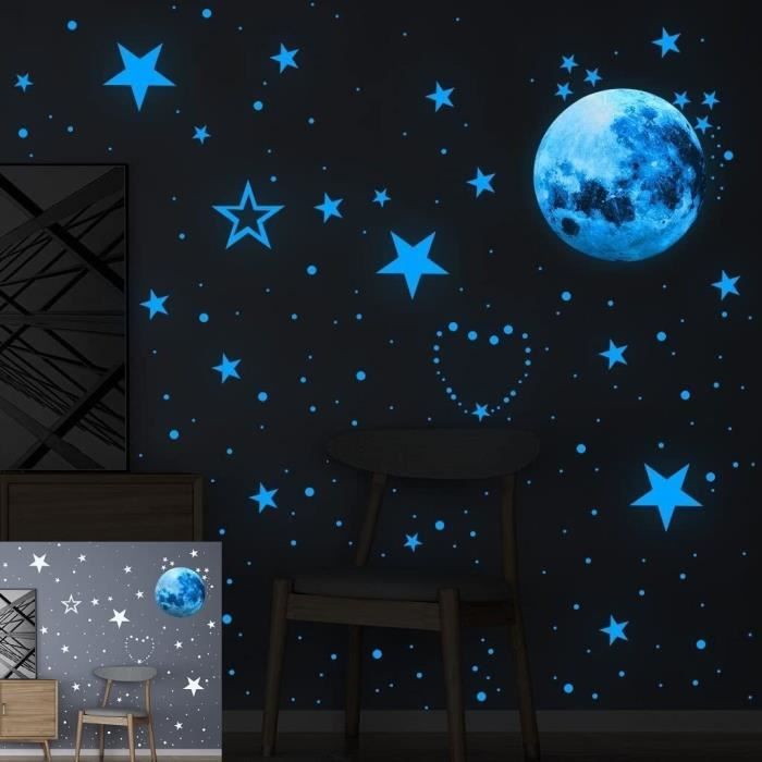 Autocollant Mural Fluorescent en Forme de Lune, Étoiles, Points, Vert,  Shoe, pour Chambre d'Enfant, Plafond, Escaliers, Papier Peint, 30cm, 435  Pièces