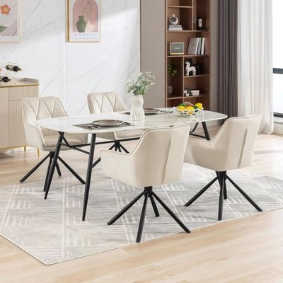 Lot de 2 chaises velours beige dossier ouvert pieds acier noir Augustin | Maisons du Monde