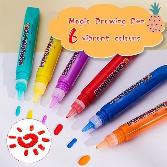 Paquet de 6 stylos à pop-corn magiques, stylo à bulles 3D,outil de peinture  de stylo à pop-corn pour cartes d'anniversaire