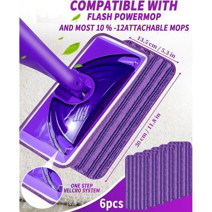 KEEPOW 6 Lingettes Microfibre + Sac Lavage – Compatibles Swiffer Balai – Super Absorbantes Poils Animaux & Sols