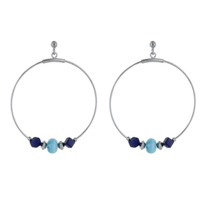 LES POULETTES BIJOUX Orecchini In Argento 925 - Creole Anello Con Larimar E Lapislazzuli - Fatto A Mano In Europa Con Cofanetto