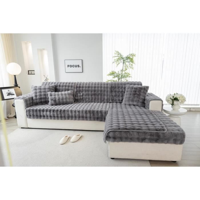 Housse De Canapé Velours Extensible Blanc - Protection Antidérapante Pour Canapé D'Angle L 1-4 Places - Idéal Animaux