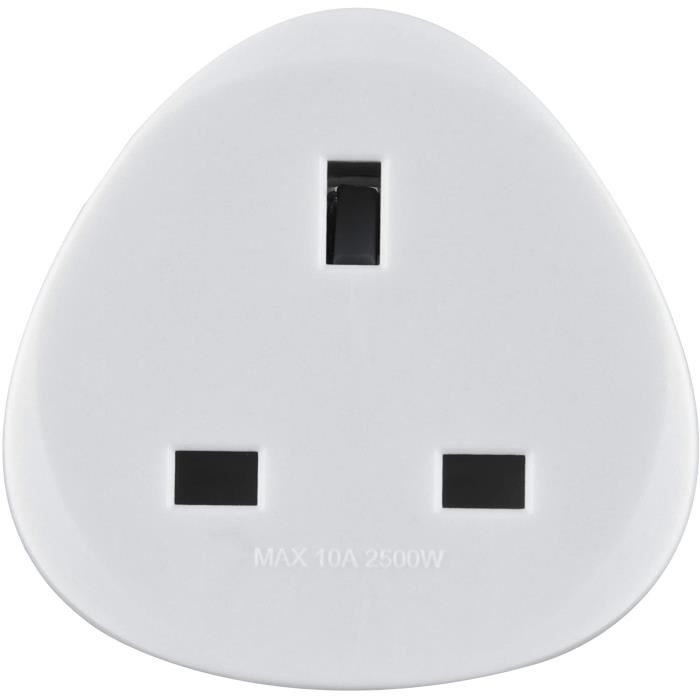 Adaptateur De Voyage Europe Vers UK – Prise Compacte Avec 2 Ports USB 2.4A Et Câble 1,5 M – Blanc