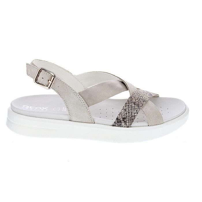 Sandales Geox Xand Femme Gris Cuir Boucle de serrage Plat Gris Cdiscount Chaussures