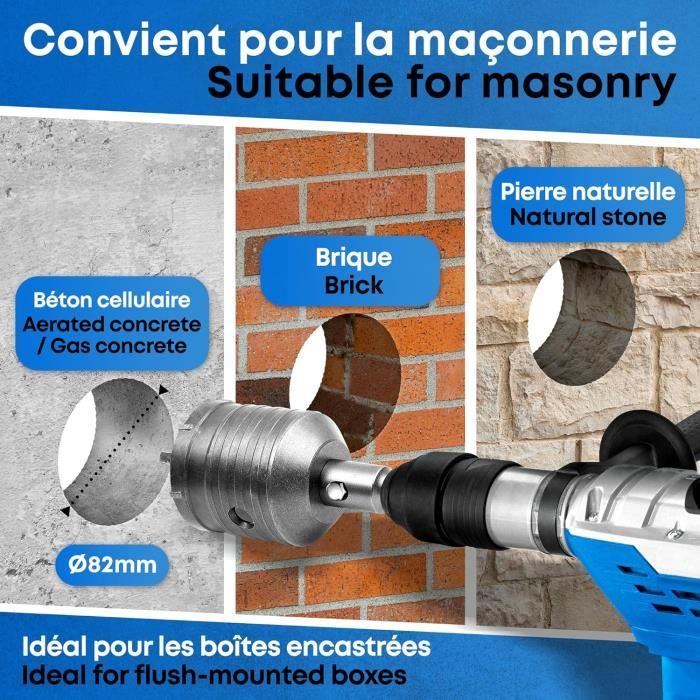 82mm Foret à noyau 82 mm, kit de scie cloche pour béton, brique et pierre ...