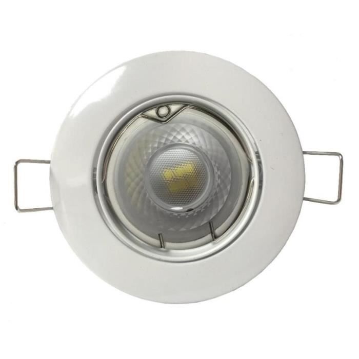 Spot LED encastrable plafond rond 8W orientable COB 6000K blanc