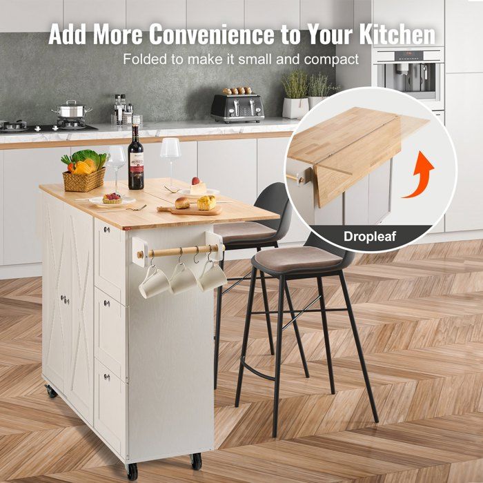 Îlot De Cuisine Roulant VEVOR 117cm - Avec Planche Bois, 3 Tiroirs Et 5 Étages Réglables