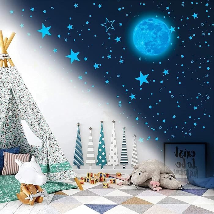 25 Stickers Muraux Étoiles Enfant - Autocollants Ciel Étoilé Pastel Bleu Pour Chambre Bébé - Décoration Facile