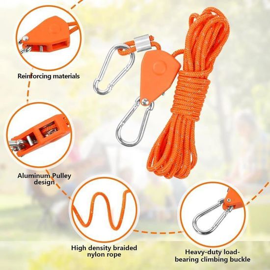Corde Nylon Camping 4 Cordes Réfléchissantes Pour Tente - 4 M X 4 Mm Avec Tendeur Et Crochet - Camping Sécurisé Corde Avec Tendeur