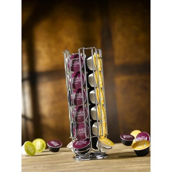 Porte-Capsules Rotatif Pour 24 Dosettes Dolce Gusto - Support Métallique Chromé Élégant