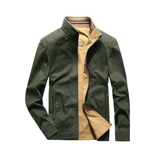 Veste Reversible Homme en Coton Printemps et Automne INSFITY Col Montant Couleur Unie Kaki Cdiscount Pret a Porter