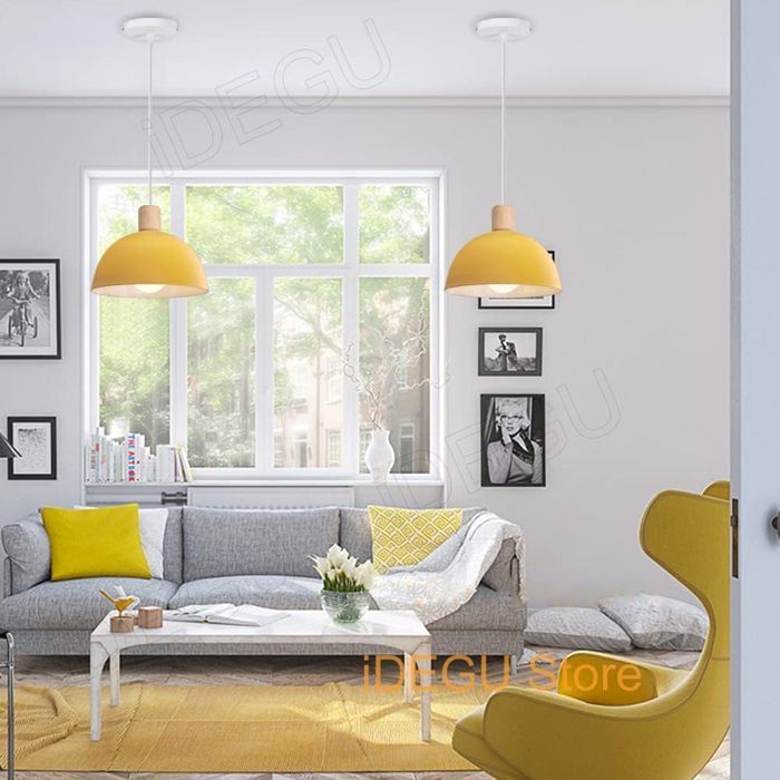 Lustre Suspension IDEGU Style Rétro - Demi-Cercle Bois & Métal - E27 Max 60W - Ø20cm - Gris