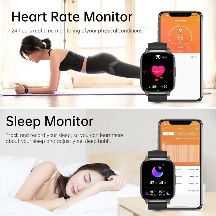 Montre Connectée Homme Smartwatch Sport: 1.83" HD Écran Tactile Bracelet Avec Appel Bluetooth 100+ Modes Sportifs SpO2 Fréquence Cardiaque Suivi