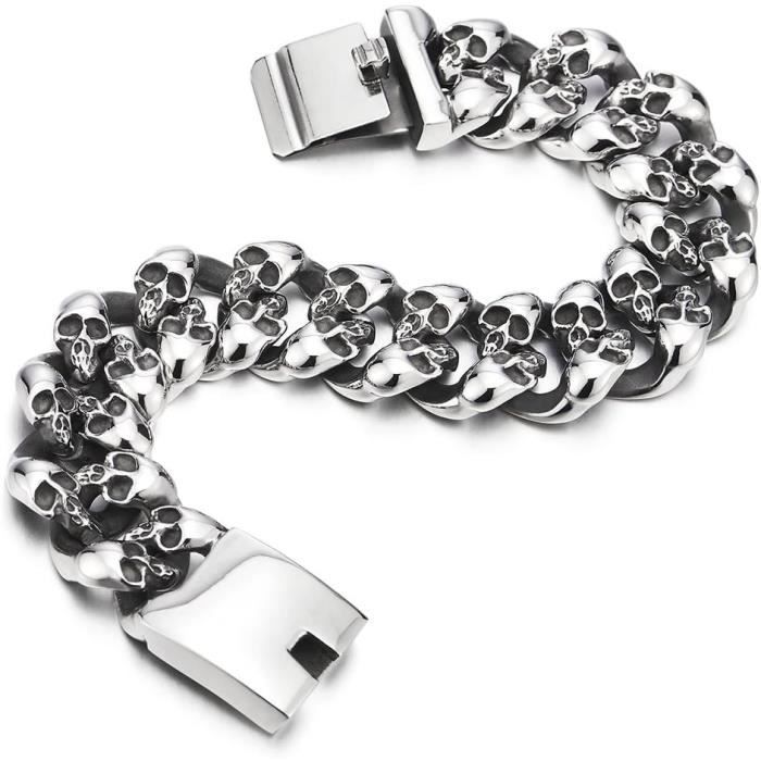 Collier Homme Chaîne Argent 925 Avec Tête De Mort - Longueur 52 Cm, Largeur 4.6 Mm, 45g