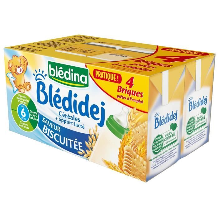 Blédina Blédidej, Céréales bébé Lactées Biscuité Vanille, Dès 12 Mois,  500ml (6 briques) : : Epicerie