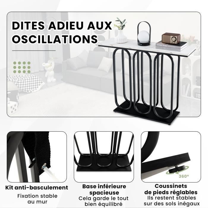 Table Console - COSTWAY - Meuble d'Entrée Effet Marbre - 100 x 30 x 80 CM - Cadre en Métal Noir, Style Moderne Chic - Maison