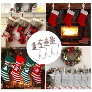 Lot de 4 supports de chaussettes de Noël, crochets en métal antidérapants pour suspendre des chaussettes de Noël, décorations de cheminée (argenté