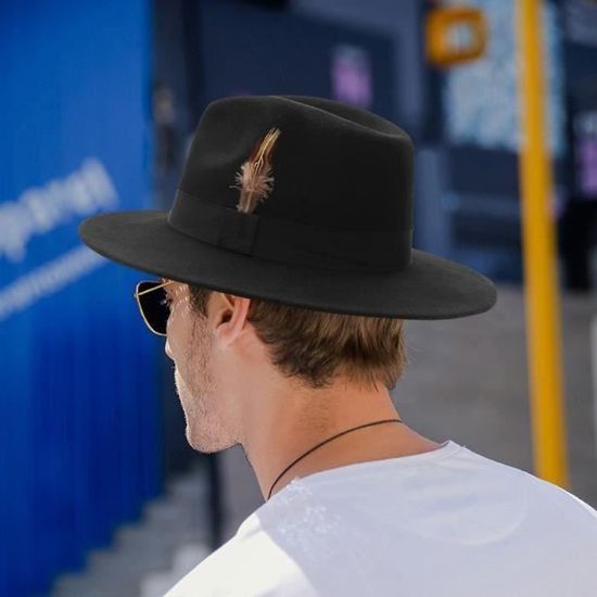Chapeau Fedora Unisexe En Feutre - Bord Large 9,5 Cm - Circonférence 58 Cm - Blanc