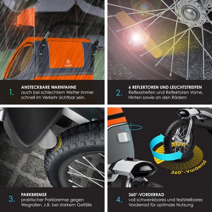 Appuie-tête Pour Remorque Vélo FUXTEC Sport Cruiser – Gris Et Orange – Lot De 2 Neufs