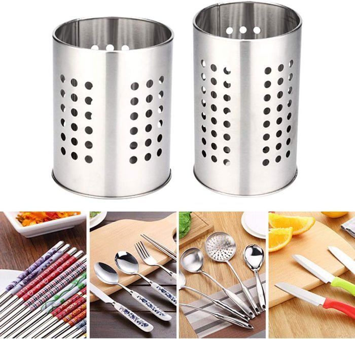 Support Tournant Pour Ustensiles De Cuisine En Acier Inoxydable - 45 Cm De Haut, Base Lourde, Range Cuillères, Spatules…