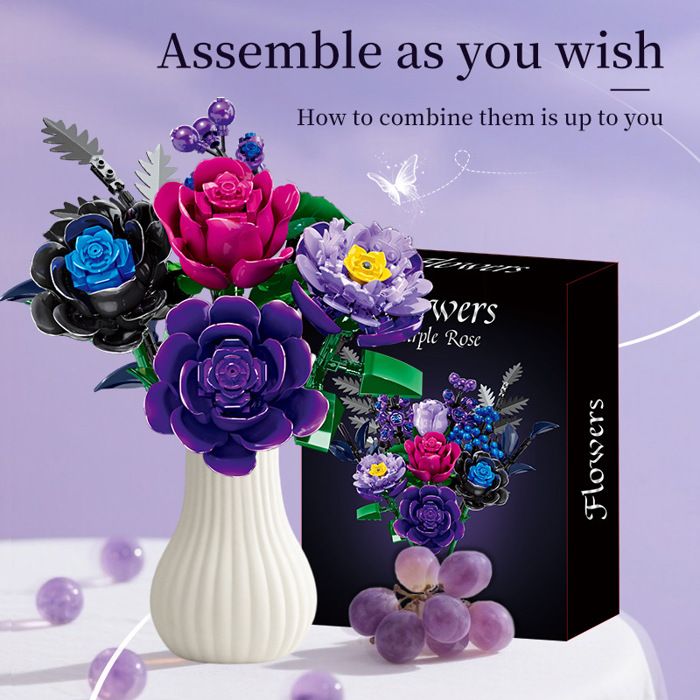 Jeu De Construction Bouquet De Fleurs Avec Vase Et Boîte - Enfant Et Adulte