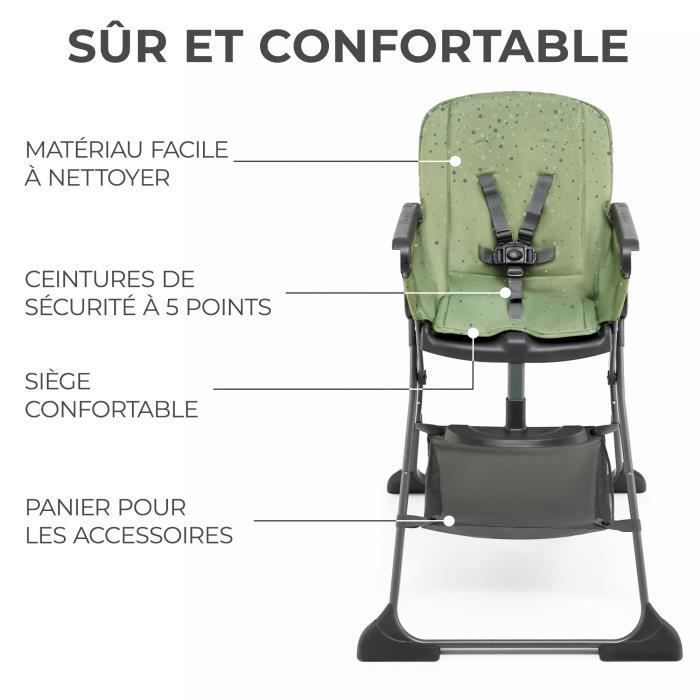 Chaise Haute Kinderkraft FOLDEE - Pliable, Réglable, Avec Plateau - Pour Bébé 6 Mois à 3 Ans - Gris