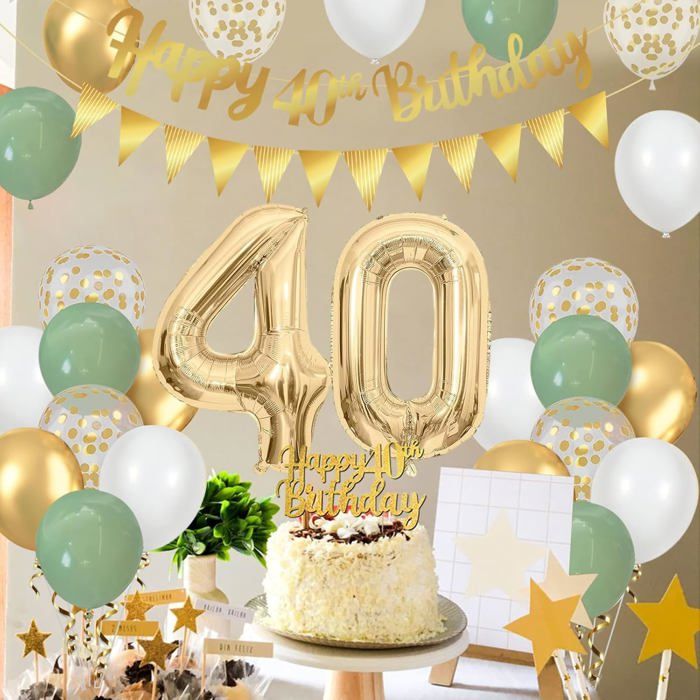 Décoration Anniversaire 40 Ans Fille Kit Décoration Anniversaire 40 Ans - Thème Noir Et Or Avec Ballons, Banderole, Topper Gâteau Et Guirlande