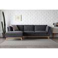 Loslo Gris Foncé Canapé Scandinave 3 Places Avec Méridienne à Gauche Et Pieds Bois