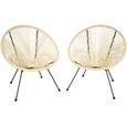 TECTAKE Lot de 2 chaises de jardin pliantes SANTANA avec Cordage élastique en polyéthylène Design rétro style acapulco Beige-0
