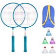 Badminton Set pour Enfants avec Raquettes Junior Tennis Raquette Play Game Beach Toys (Bleu)-0