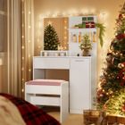 VASAGLE Coiffeuse, avec Tabouret, 2 Étagères Ajustables Derrière la Porte et 1 Tiroir, Blanc