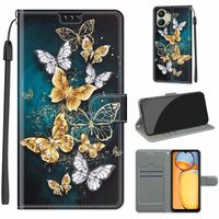 Coque pour Xiaomi Redmi 13C/Poco C65 Etui Coque Cuir Papillon or et argent Porte Carte à Rabat Clapet Housse Protection Case DKD7