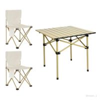 Ensemble de chaises de table pliantes de camping en acier avec 2 tabourets Table de camping légère Table de pique-nique pliable