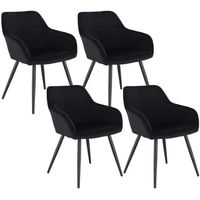 WOLTU 4x Chaises de salle à manger siège bien rembourré en velours, Chaises scandinaves, pieds en métal, Noir