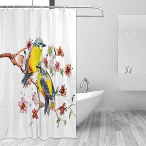 Rainbow Color Perroquets Oiseaux Thème Tissu Rideau de Douche Salle De Bain Imperméable Crochets