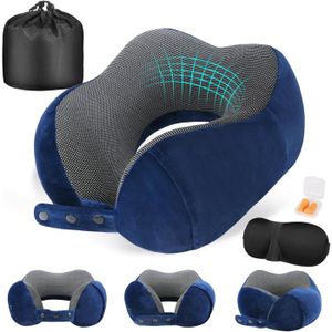 Coussin de nuque gonflable avec bouchons d'oreilles - Coussin de voyage gonflable - Coussin de