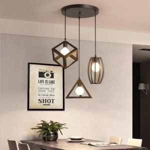 LUSTRE ET SUSPENSION iDEGU Suspension Luminaire Vintage Cage Métal, Lustre Industriel 3 Lampes E27 Corde Ajustable pour Salon Cuisine Chambre