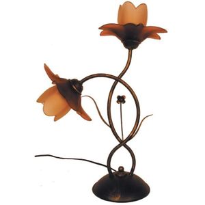 LAMPADAIRE TOSEL Lampe à poser 2 lumières - luminaire intérieur - verre ambre - Style ancien et rustique - H50cm L35cm P35cm