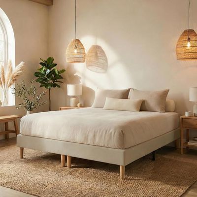 Sommier tapissier BREST 160 x 200 cm structure en bois et revêtement en tissu noir, cadre de lit avec pieds - Maison