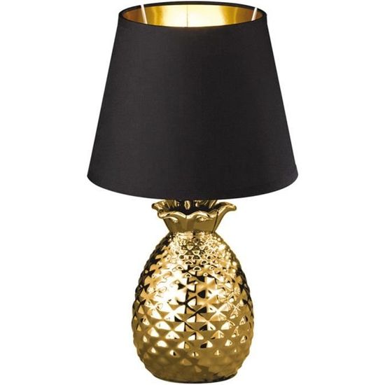 Lampe de table en céramique, textile or noir, H 35 cm, ANANAS