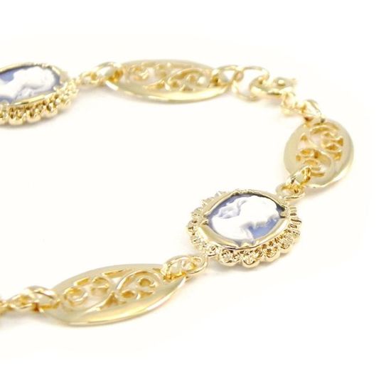 Bracelet Plaqué Or Jaune Avec Opalines Bleues - Longueur 20 Cm - Fermoir Glissière