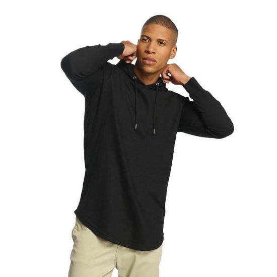 Sweat à capuche URBAN CLASSICS Long Shaped Terry Noir Homme  Manches longues