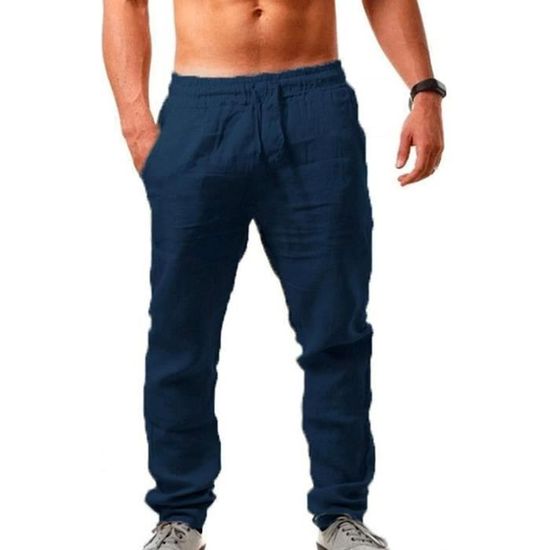 PASLTER Pantalon Long Décontracté En Lin Pour Homme, Coupe Ample, Cordon De Serrage, Taille Droite, Pour L'été, Le Yoga, La Plage, Abricot, Taille S