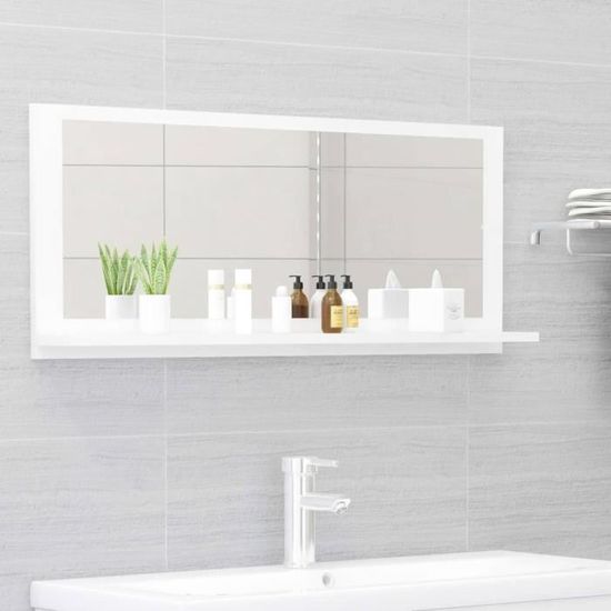 9049NEW FR® Chic Miroir de salle de bain Contemporain,Miroir mural Moderne Pour salle de bain Salon Chambre Blanc brillant 90x10,5x3