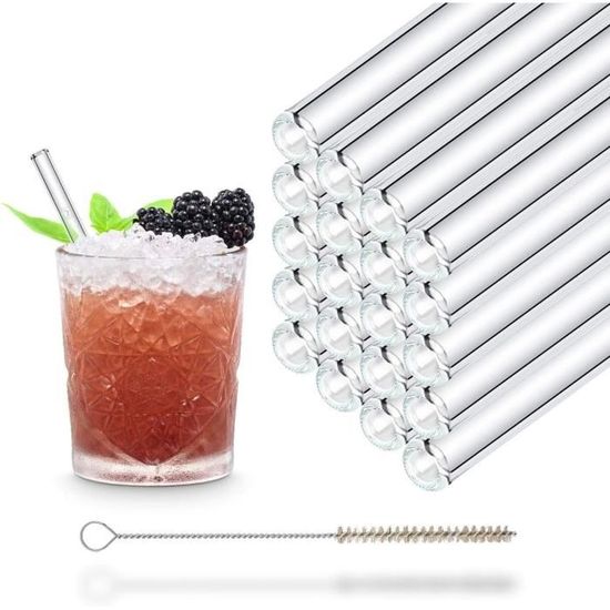Lot De 6 Pailles En Verre Réutilisables Avec Brosses - Verre Borosilicate Résistant, Design Courbé Coloré | Pour Jus, Cocktails, Boissons Chaudes - 2