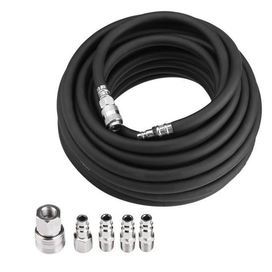 Manometre Pression Pneu Tuyau D'air Comprimé 15 M En Caoutchouc - Diamètre 9.5/15 Mm - Raccords Rapides 1/4 - Pression 300 PSI - Pour Compresseur Et Outils Pneumatiques Tuyau Air Comprimé