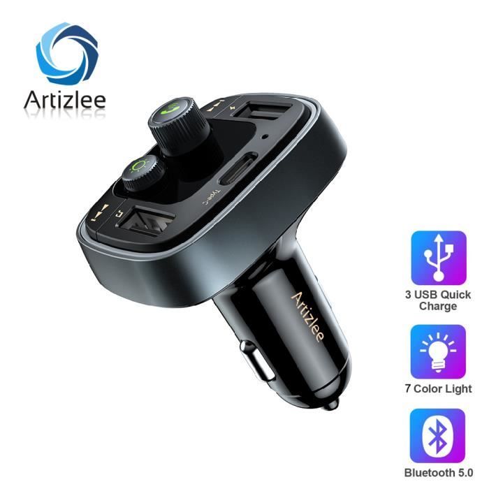 Artizlee Kit Chargeur USB Voiture Bluetooth 5.0 avec Ecran LED