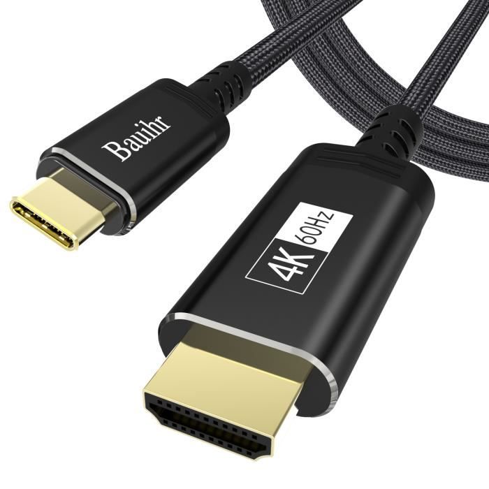 Câble USB C vers HDMI 1.8m - 4K 60Hz Type C 3.1 Thunderbolt 3 Adaptateur tressé en nylon pour MacBook Pro/Air pour iPad